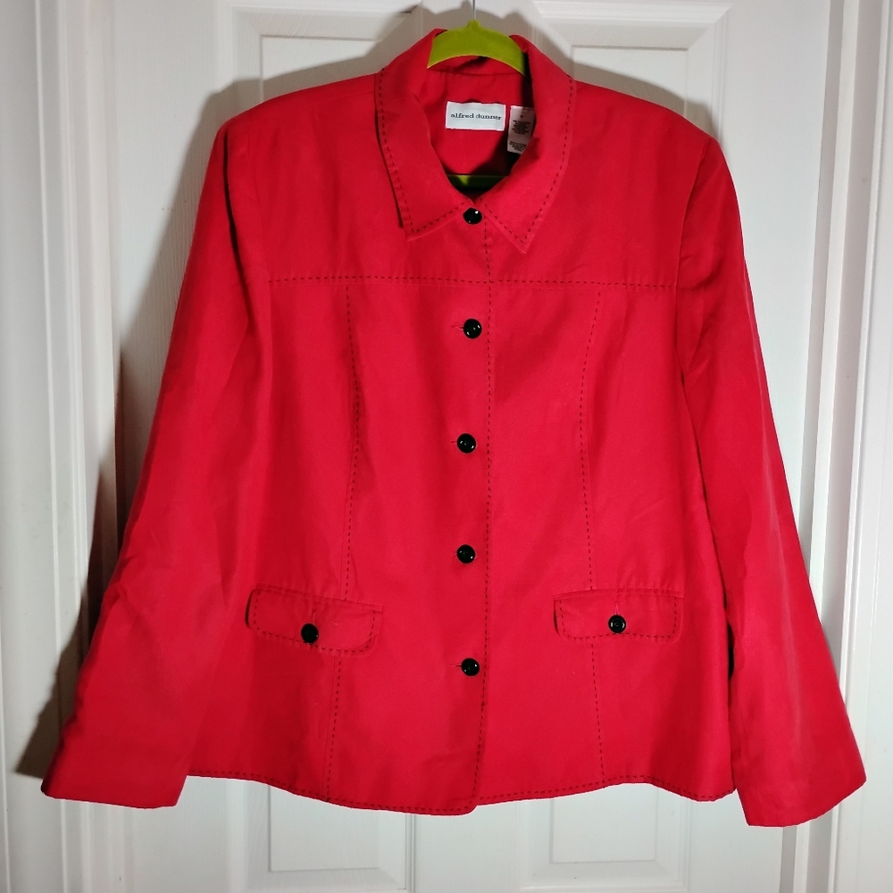 Jacket Women's Red Faux Suede Buttons Topstitched Pockets Lined Alfred Dunner